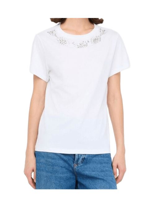 T-shirt da donna in cotone con ricami gioiello, colore bianco LIU JO | MF5344-J6308L9018